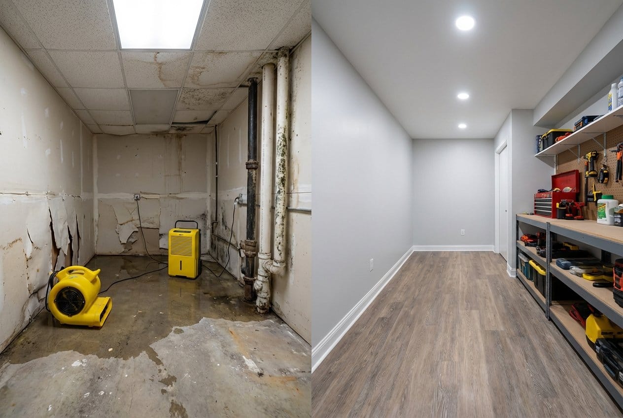 Content Drying & Property Cleanup restoration β utility room of private residence in Alpine, NJ