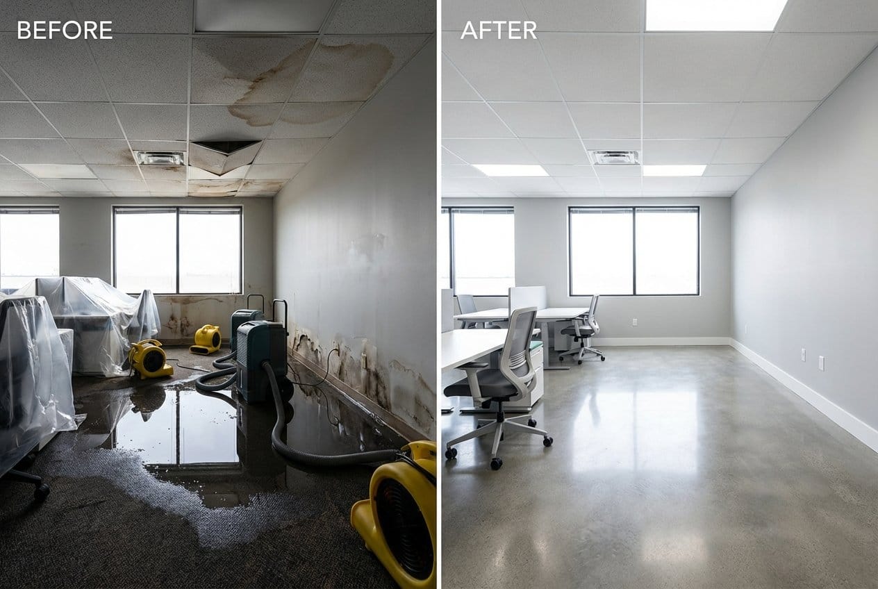 Alpine Water Damage Restoration commercial office space restoration before and after in Alpine