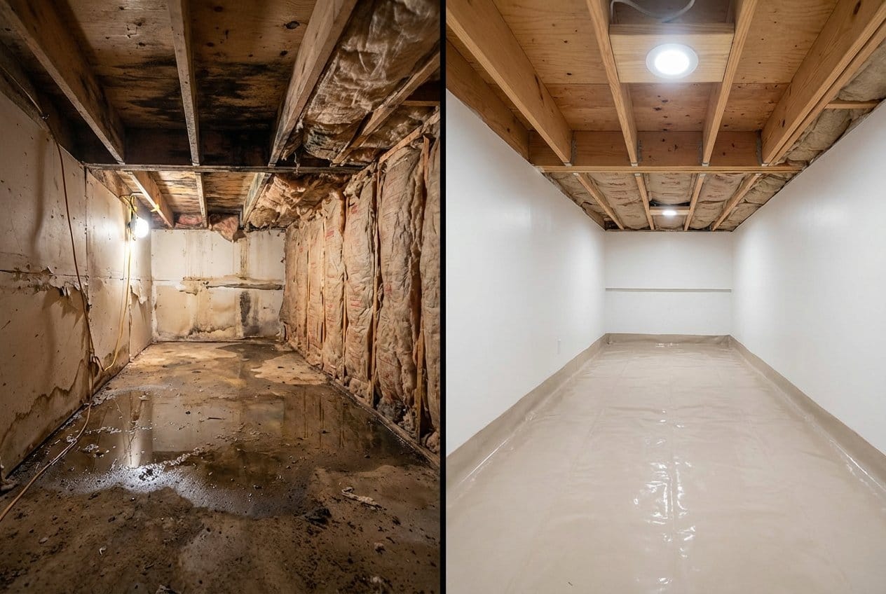 Alpine Water Damage Restoration crawl space restoration before and after in Alpine